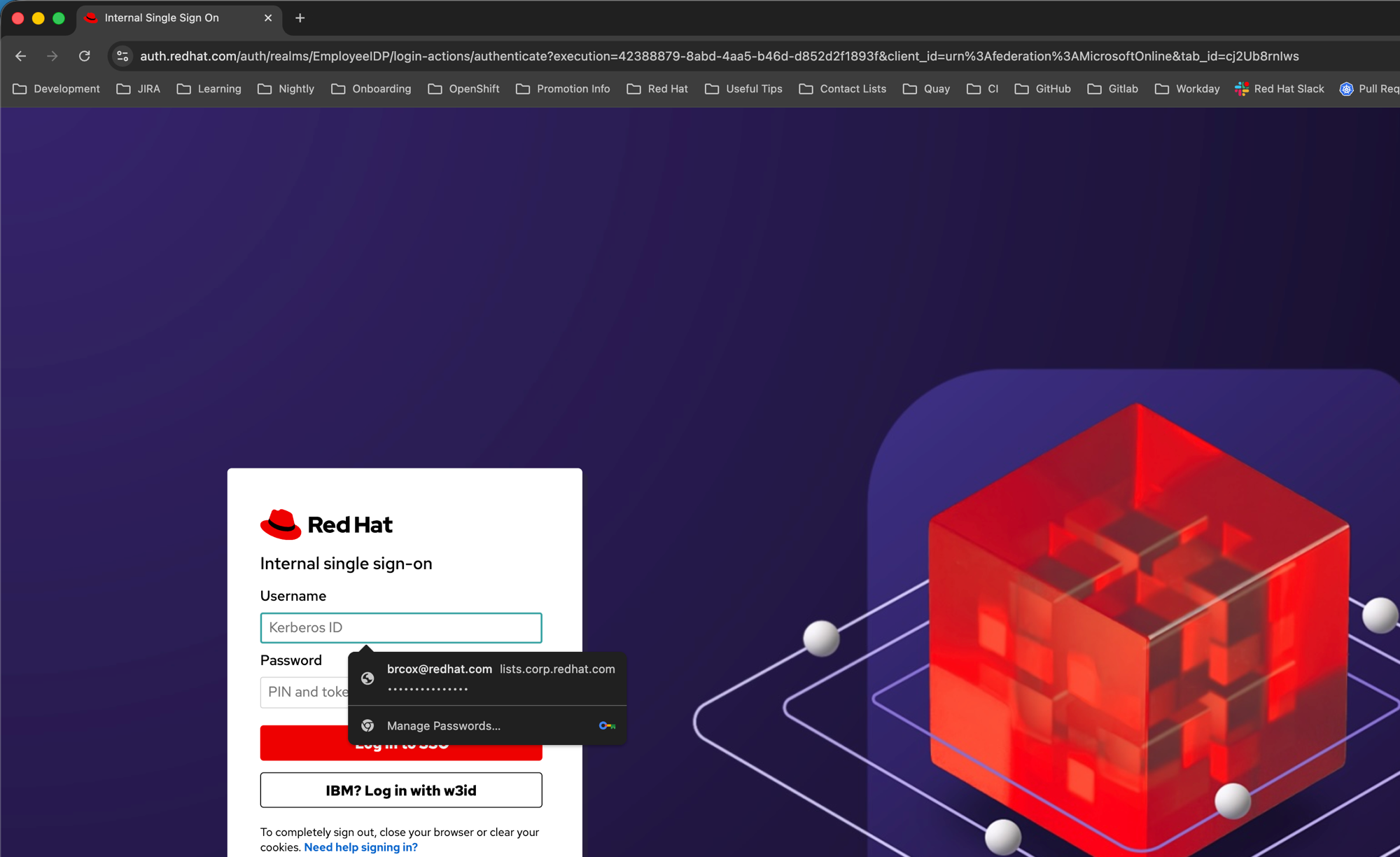 Red Hat Internal single sign-on page